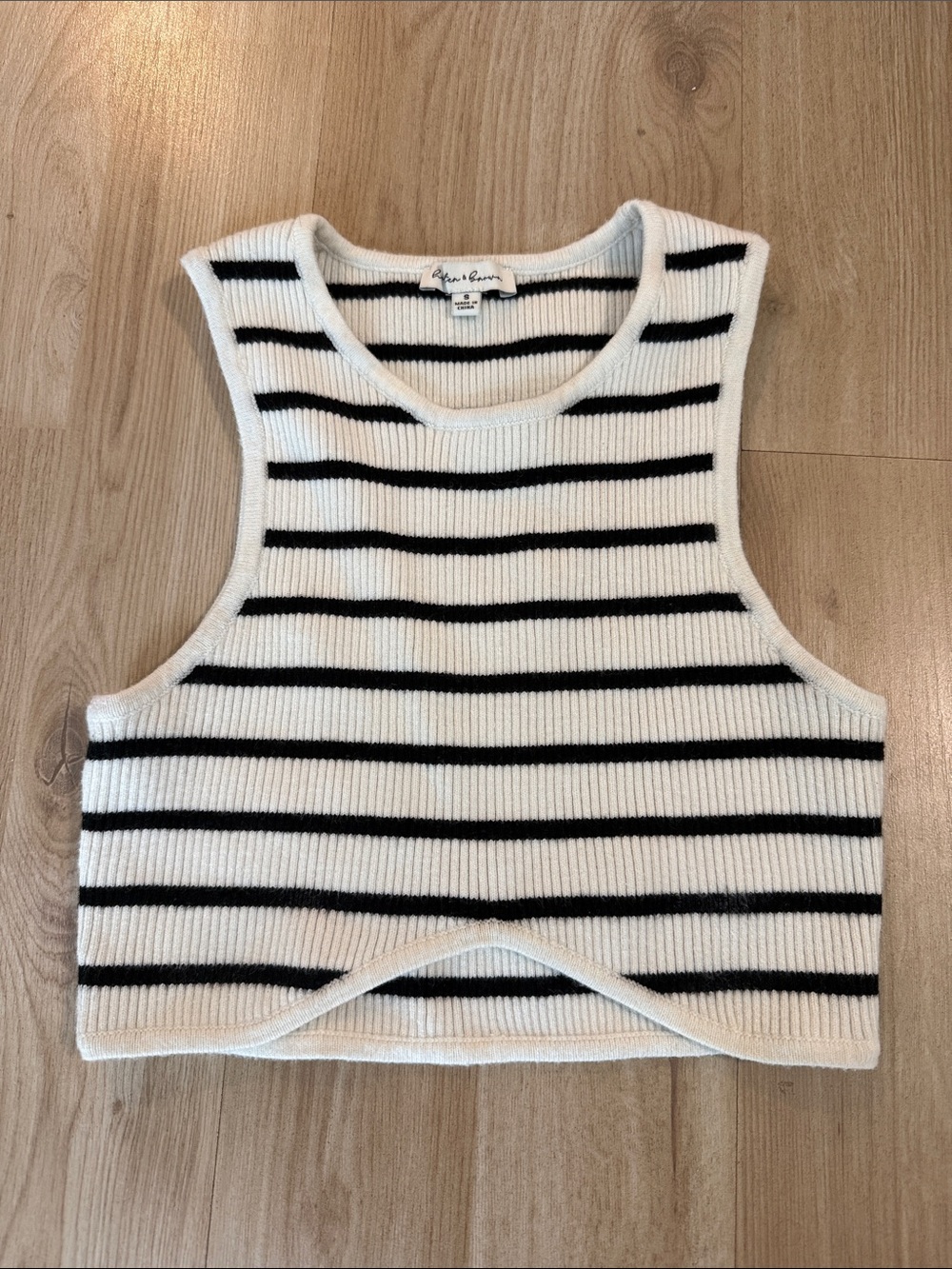 Hunter & Brown Black & White Striped Cropped Knit Tank